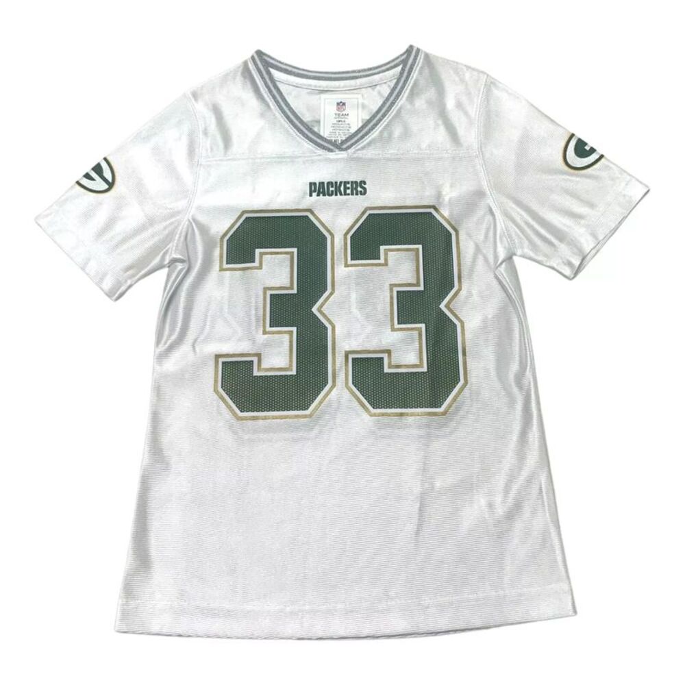 NFL Girls Green Bay Packers #33 Aaron Jones White Glitter Jersey, XL (14/16)